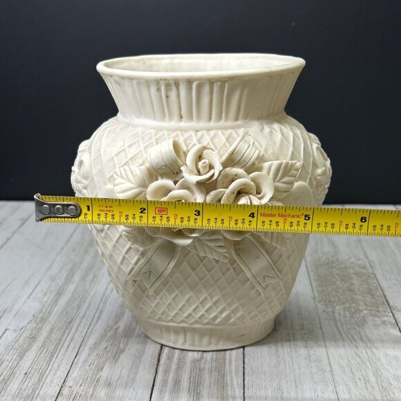Vintage Bisque Porcelain Vase Sculpted 3D Raised Flower Pattern 6.25'' Tall - Picture 7 of 7